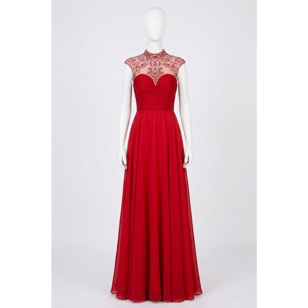 NEW ANGELA & ALISON mock-neck prom dress in hot red